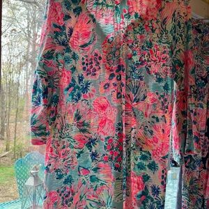 Lilly Pulitzer Resort Wear Pink and Blue V-Neck Dress